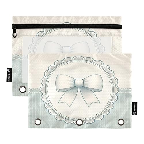 Bow Stripe Blue Pencil Pouch for 3 Ring Binder Pencil Pouches with Zippers Clear Window Binder Pockets Pencil Bags for Work Office Daily 2 Packs - color: Multicolored-bow Stripe Blue