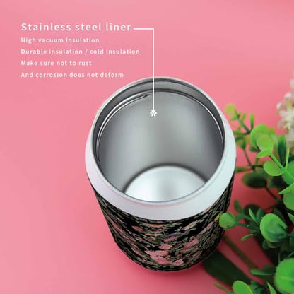 Spring Flower 10oz Stainless Steel Tumbler with Lid & Straw-Double Wall Vacuum Insulated Travel Mug Birds Flower Ethnic Pastoral Black Water Bottle Coffee Beverage Drinks Cup - size: 10 Ounces