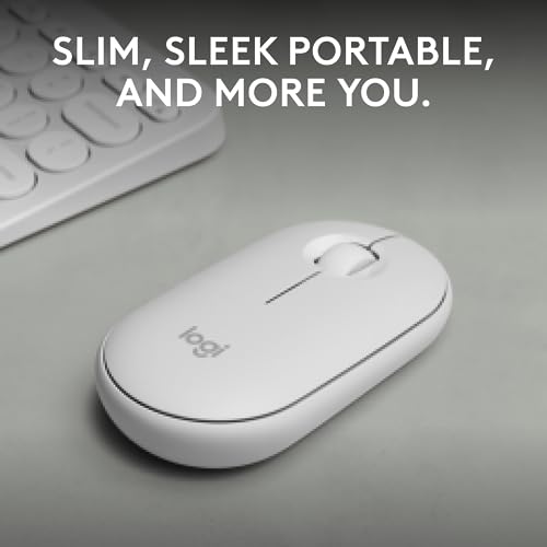 Logitech M350s Pebble 2 Bluetooth Wireless Mouse - Tonal White | Slim Bluetooth, Portable, Lightweight, Customizable Button, Quiet Clicks, Easy-Switch for Windows, macOS, iPadOS, Chrome OS - color: Tonal White