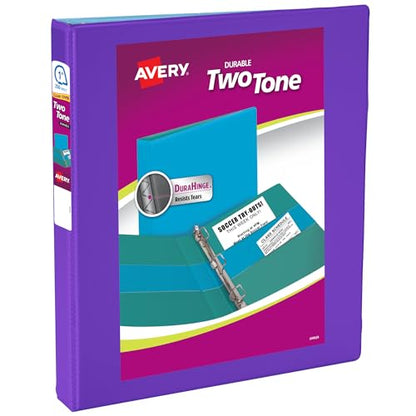 Avery Two-Tone Durable View 3 Ring Binder, 1 Inch Slant Rings, Violet/Soft Blue Binder (17131) - color: Violet/Soft Blue, size: 1"