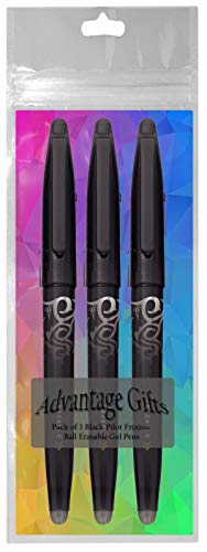 Frixion Ball Stick Erasable Gel Pens Fine Point (.7mm) Black Ink 3-pk; Bundle with Plastic Reusable Pouch - size: 1 Count (Pack of 3)