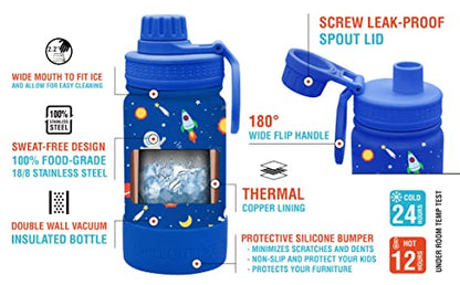 CHILLOUT LIFE 12oz Kids Insulated Stainless Steel Water Bottle with Leak Proof Spout Lid & 144 Stickers - color: Blue Space, style: 12 oz
