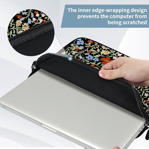RICHEN 14 15 15.4 15.6 inch Laptop Shoulder Bag Messenger Bag Notebook Handle Sleeve Neoprene Carrying Case with Accessories Pocket (14-15.6 inch, Flowers2) - color: Flowers2, size: 14-15.6 inch