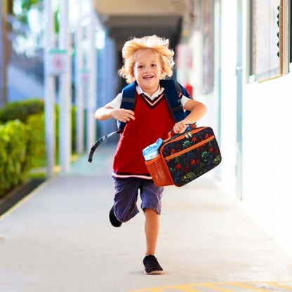 RHCPFOVR Kids Lunch Bag - Insulated Lunch Box for Boys Girls,Washable Lunch Bag and Reusable Toddler Leak-proof Lunchbox for School and Daycare - color: Orange & Black Dinosaur