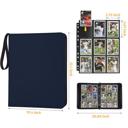 GERMUN 3 Ring 9 Pocket Zipper Card Binder, 720 Double Sided Standard PU Trading Card Album Folder for TCG & Sports Cards, Not Fit Top Loaders (Dimond Blue) - color: 9 Pocket 720 Dimond Blue