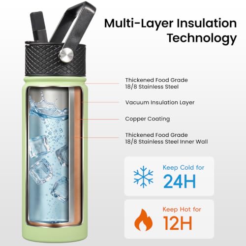 Konokyo 18 oz Insulated Stainless Steel Water Bottle with Straw Lid - color: Macaron Green, size: 18 Ounces