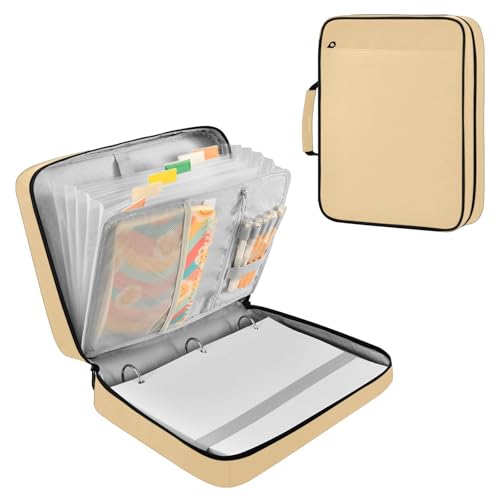Deep Champagne Zipper Binder Bag with Handle,1.25 Inch 3 Ring O-Ring 500 Sheet Capacity 6 Tab Expanding File Folder Storage Pockets Binder for School Office Organizer Supplies - color: Multicolored-17