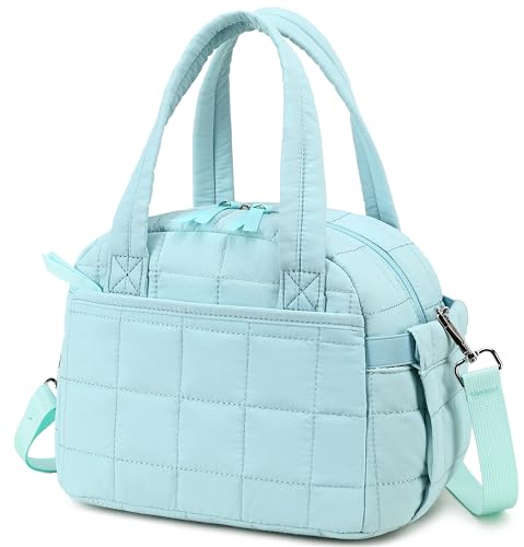 LEDAOU Quilted Insulated Lunch Bag for Women, 9L Puffy Lunch Tote with Adjustable Shoulder Strap, Reusable Water-Resistant Lunch Box for Work, School, Picnic & Travel - color: Sky Blue, size: Regular 9L
