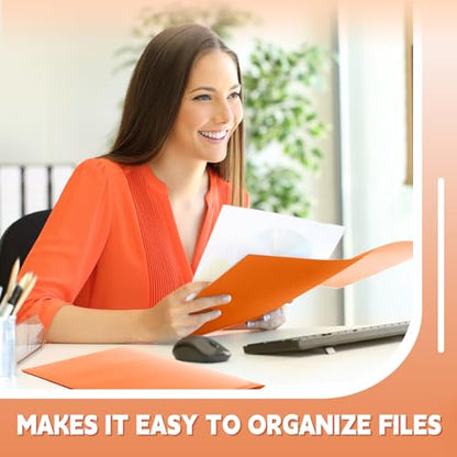 Henoyso 60 Pack Plastic Folders with Clear Front Pockets Bulk Heavy Duty File Folders with 2 Pockets and Card Slot for Student Teacher Back to School Supplies Office Presentation (Orange) - color: Orange