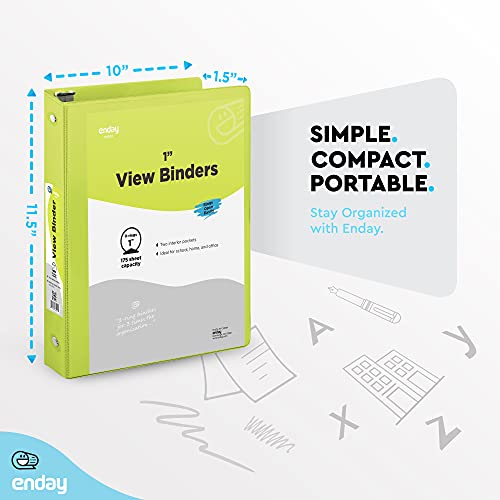 Enday 1 Inch Binder, Green 3 Ring Binder 1 Inch, Heavy Duty Three Ring Binder, 175 Sheets Capacity - One Inch Binder for Home School and Office. - color: Green, size: 1-Inch