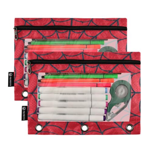 Gredecor 3 Ring Binder Pencil Pouch, Grunge Black Spider Web Zippered Pen Case Pouches with Clear Window, 2 Pack Stylish Office & School Supplie - color: Grunge Black Spider Web