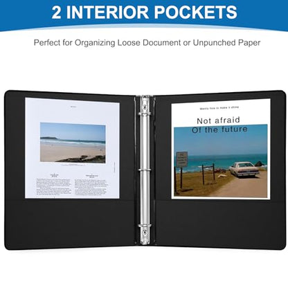 SUQJOY 1-inch 3-Ring Binder, 1" Round Ring Binder with 2 Inside Pockets, 8 Pack Black Binders, Clear View Cover, Holds 8.5'' x 11''Paper for Office/Home/Back to School - color: Black, size: 1 inch, style: 8pack