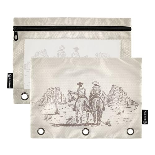 ZAZYXTJ Personalized Western Cowboy Binder Pencil Pouchs 3 Ring | with Zipper Clear Window Office Organizers bag for School Students Teacher Supplies 2 Pack - color: Cowboy