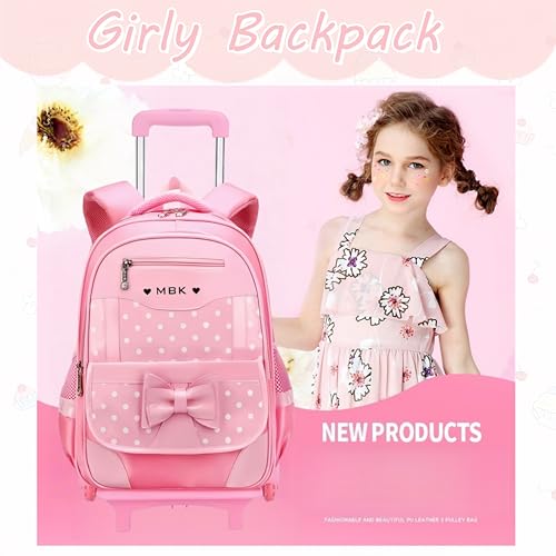 Girls Rolling Backpack Cute Bowknot Kids Schoolbag with Wheels Trolly BookBag for School-2 Wheels - color: A27#black-2 Wheels, size: 2 Wheels