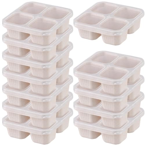12 Pcs Divided Compartments, Reusable Meal Prep Containers with Lids, 4 Compartment Snack Containers, Microwave and Dishwasher Safe, Lunch Boxes for Travel, Office, and On the Go Meals