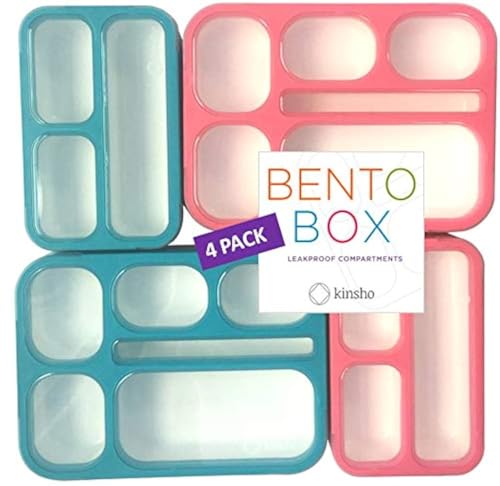 Bento Box Lunch Boxes and Snack Containers for Kids Girls Boys Adults Toddlers, Leak-Resistant Portion Container Kits BPA Free | Value Pack Set of 4, Blue & Pink - color: Blue + Pink Large + MINI 4 Pack