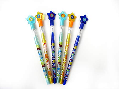 TINYMILLS 24 Pcs Outer Space Rocket Multi Point Stackable Push Pencil Assortment with Eraser for Space Birthday Party Favor Prize Carnival Goodie Bag Stuffers Classroom Rewards