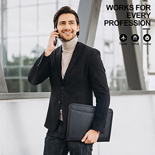 Zippered Padfolio Portfolio Binder, Leather Business Portfolio, & 8.5 x 11 Legal Pad, Office Supplies Organizer, Black Zippered Pocket, Planners, Resume, Briefcase for Travel and Interview - size: Black-13.5x10x1 inch