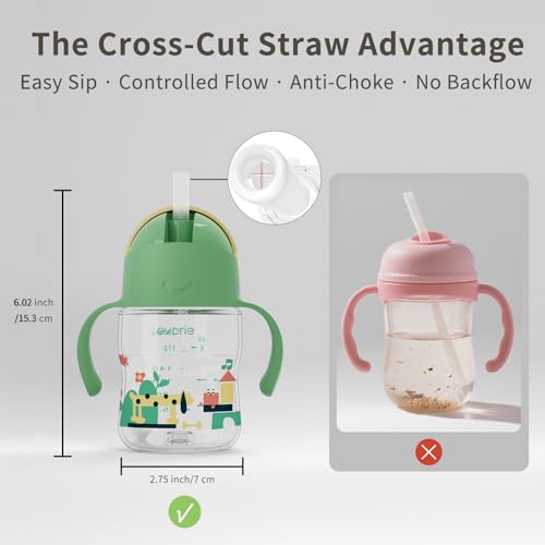 Evorie Tritan Weighted Straw Cup Baby Training Cup, Spill Proof, 7 Oz, 6M+ | BPA & BPS-Free, First learning cup, 360° drinking, Dishwasher safe, Durable Sippy Cup, Green Explore - color: Green Explore