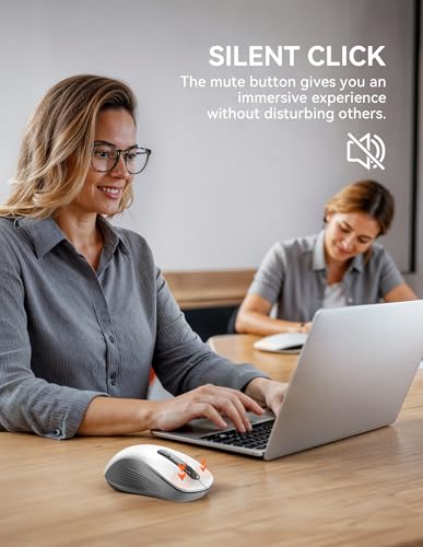 TECKNET Bluetooth Mouse, [ USB + BT1 + BT2 ] Wireless Mouse for Laptop, Silent Click, Ergonomic Design, 4800 DPI Computer Mice Wireless, Dual Mode for Laptop, Computer, iPad, MacBook - color: Grayish White