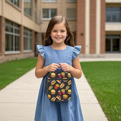 Hamburger Lunch Bag for Kids, Insulated School Lunch Tote | Cute reusable lunch bag with large capacity, insulated cooler tote for girls boys school, outdoor activities and snacks - color: Hamburger
