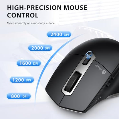 iClever Bluetooth Mouse, Wireless Large Mouse, Multi-Devices Dual Mode, Ergonomic Mice with 5 Adjustable DPI and 7 Buttons, Rechargeable Silent Mice for Laptop, iPad, MacBook, Tablet, PC, Black Grey - color: Black-Silver