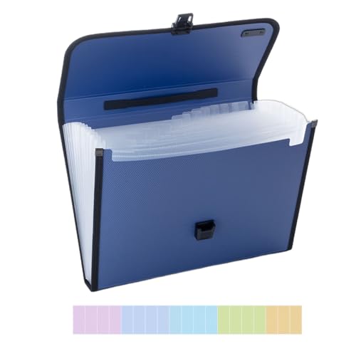 M&G Expanding File Folder 12 Pockets Accordion File Organizer with Labels, Portable Document Receipt Organizer for A4 Letter Size Paper, Waterproof Folder for Bussiness School Office Supplies (Blue) - color: 12 Pockets-blue