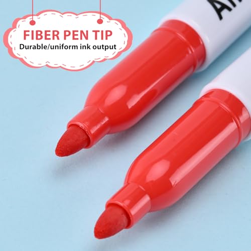 Red Permanent Markers Bulk, 75 Count, Quick Drying and Fade Resistant, Fine Point Marker works on Paper, Plastic, Metal, Wood, Perfect for Classroom, Home, Office - size: 1 Count (Pack of 75)