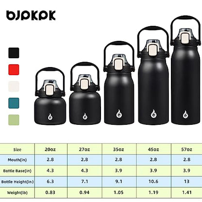 BJPKPK Insulated Water Bottles with Straw, 20 oz Cute Water Bottles with Handle, BPA Free Stainless Steel Metal Jug, Easy Carry Flasks for Men & Women, Black - color: 20 ozBlack, size: 20 Ounces