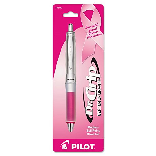 PILOT Dr. Grip Center of Gravity - Breast Cancer Awareness Refillable & Retractable Ballpoint Pen, Medium Point, Silver/Pink Barrel, Black Ink, Single Pen (36192) - color: Silver/Pink, size: 1 Count (Pack of 1)