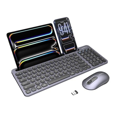 Bluetooth+2.4G USB Wireless Keyboard and Mouse Combo with Tablet Holder for Tablet Quiet Compatible with PC Desktop Mac Laptop Gray (Grey) - color: Grey