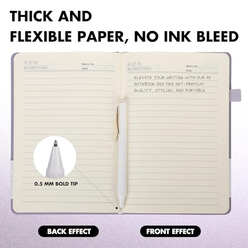 Aodaer 12 Set Lined Notebook Journals with Pens A5 Notebooks 100 GSM College Ruled Hardcover Notebook PU Leather Notepad with Pen Holder for Office School, 5.7 x 8.3 Inches, Lavender - color: Lavender