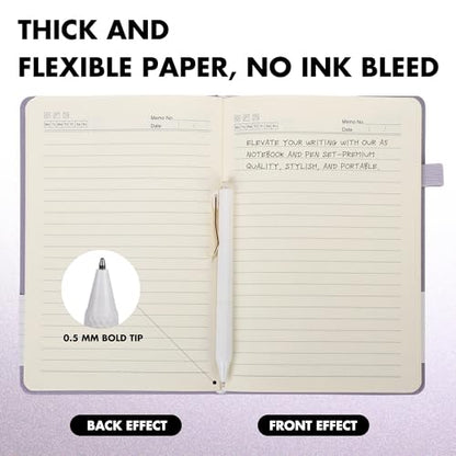 Aodaer 12 Set Lined Notebook Journals with Pens A5 Notebooks 100 GSM College Ruled Hardcover Notebook PU Leather Notepad with Pen Holder for Office School, 5.7 x 8.3 Inches, Lavender - color: Lavender