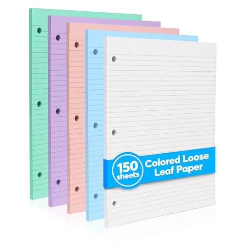 Colored Notebook Paper – 8.5 x 11, 150 Sheets – Thick 80 gsm College Ruled Colorful Loose Leaf Filler Paper – 3-Hole Punched Binder Papers for School, Office, and Journaling (Pastel) - color: Pastel
