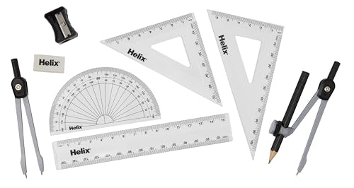HELIX Cambridge Maths Set with Storage Tin 9 Piece Maths Equipment Set