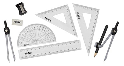HELIX Cambridge Maths Set with Storage Tin 9 Piece Maths Equipment Set