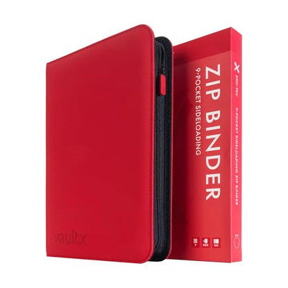 Vault X 9 Pocket Zip Trading Card Binder 360 Cards Exo-Tec (Red) | Holds 360 standard-size TCG cards in 20 side-loading 9-pocket pages. Padded, water-resistant Exo-Tec cover. - color: Red, size: 6.8cm x 9.7cm