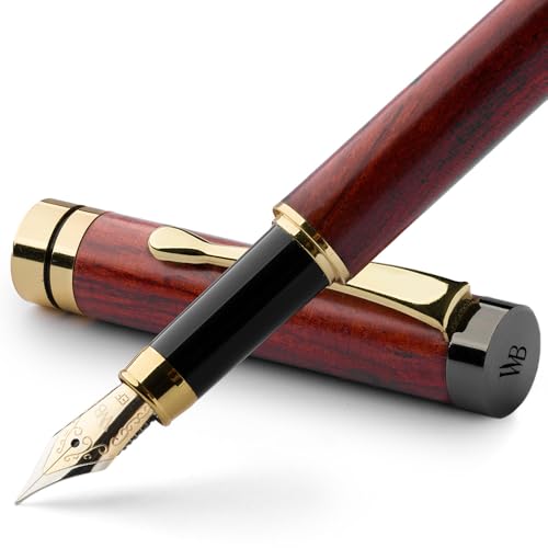 Wordsworth & Black Bamboo Wood Fountain Pen Set for Writing, Extra Fine Nib | Rosewood, Gift for Men Women, German Iridium 18K Gilded, Calligraphy Journaling, Converter + 6 Cartridges, Refillable - color: Rosewood, style: Extra Fine Nib