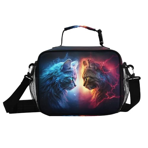 MNSRUU Student Lunch Bag Cat Lightning Insulated DinnerTotes Picnic Bag Lunch Box with Adjustable Shoulder Strap for Teen Kids Adults - color: Cat A 0202