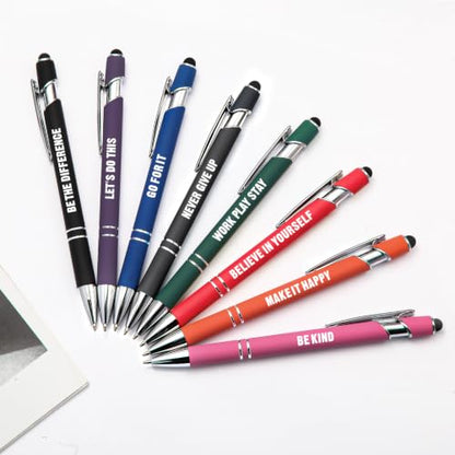 Ballpoint Pen 2-in-1 Stylus 8 Pack, Retractable Ballpoint Pen with Stylus tip Metal Stylus Pen for Touch Screens, 1.0 mm Black Ink (8 PACK-Motivational) - color: 8 PACK-Motivational