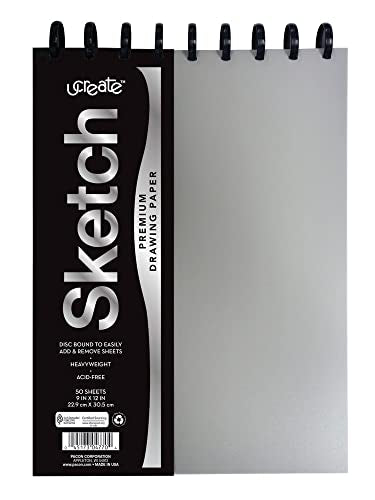 UCREATE Disc Bound Sketch Book Heavyweight, 9'' x 12'', Silver 50 Sheets - style: Silver; 9" x 12"