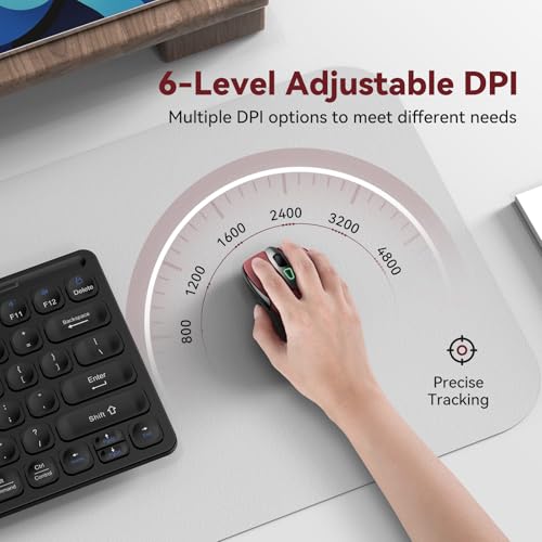 TechRise Bluetooth Mouse (BT5.0/3.0 & 2.4G) Rechargeable Wireless Mouse, 4800 DPI Optical Tracking, 6 Adjustable DPI, 2.4GHz with USB A Receiver, Quiet Clicks, Ergonomic Grips, 6 Buttons - Red - color: Red