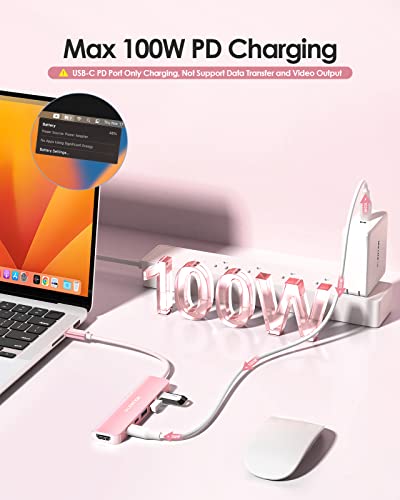 LENTION 6-in-1 USB C Hub, 4K@60Hz HDMI, 100W PD, 3 USB 3.0, USB-C Data | Ideal for Work & Study, Stable Driver 3.0 Certified, Compatible with macOS, iOS/iPadOS, Windows & ChromeOS (CE35p, Rose Gold) - color: Rose Gold
