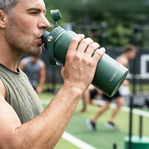 Insulated Stainless Steel Water Bottle 32oz, Vacuum Chug Lid Travel Tumbler for Men Friends Dad Brothers, Birthday Christmas Fathers Day (Army Green) - color: Solid Color 4