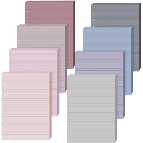 PerKoop 8 Pack Lined Refill Paper A5 Colored 6 Ring Binder Planner Inserts 6 Hole Notebook Refills Paper 8.2 x 5.8 Inch Loose Leaf (Soft) - color: Soft