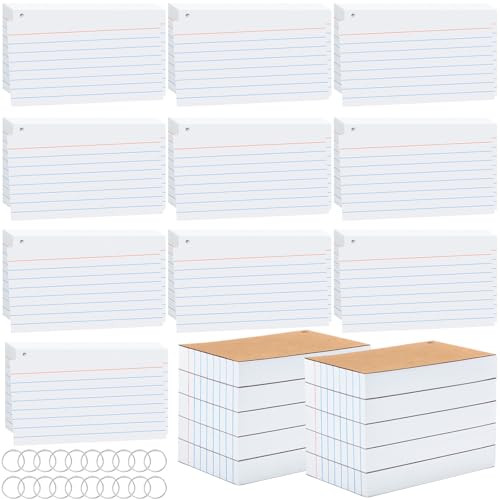 2000 PCS Index Cards 3x5 Inches White Flash Cards with Ring Lined Flashcards Ruled Index Cards Notecards Study Cards Note Cards for Studying Learning School College, White - color: White