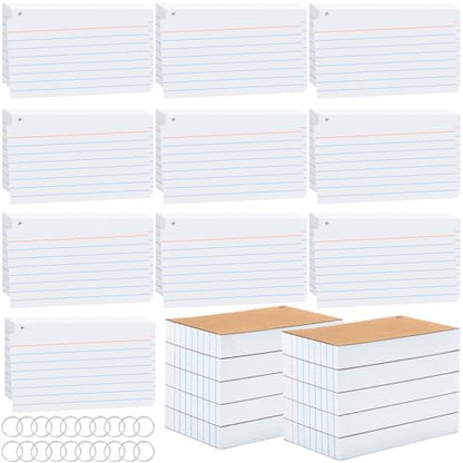 2000 PCS Index Cards 3x5 Inches White Flash Cards with Ring Lined Flashcards Ruled Index Cards Notecards Study Cards Note Cards for Studying Learning School College, White - color: White