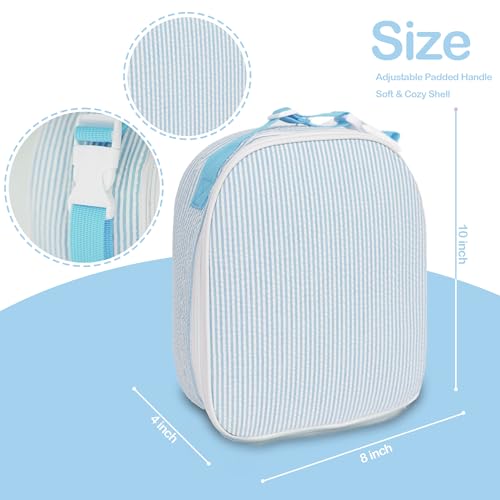 MT WORLD Personalized Lunch Bag Tote Custom Embroidery Name Reusable Seersucker Stripe Pattern Insulated Lunch Box - color: Aqua