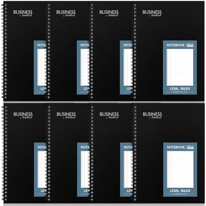 Resurhang 8 Pack Wirebound Business Notebook Legal Ruled Spiral Notebook 6-5/8" x 9-1/2" 80 Sheets Per Pad Professional Journal for Office Journal Planner Work Meeting Men Women(Blue)
