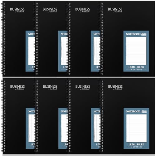 Resurhang 8 Pack Wirebound Business Notebook Legal Ruled Spiral Notebook 6-5/8" x 9-1/2" 80 Sheets Per Pad Professional Journal for Office Journal Planner Work Meeting Men Women(Blue)